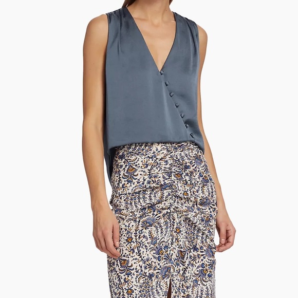 Veronica Beard Rahi Satin Wrap-Effect Top Lagoon Blue Size 4 - Picture 3 of 9